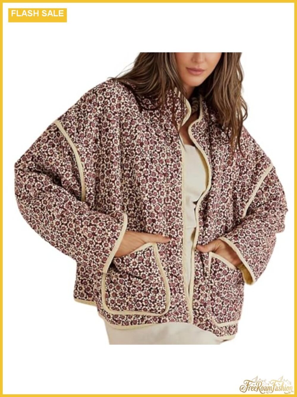 Omoone Women Cropped Quilted Puffer Jacket Floral Lightweight Coat